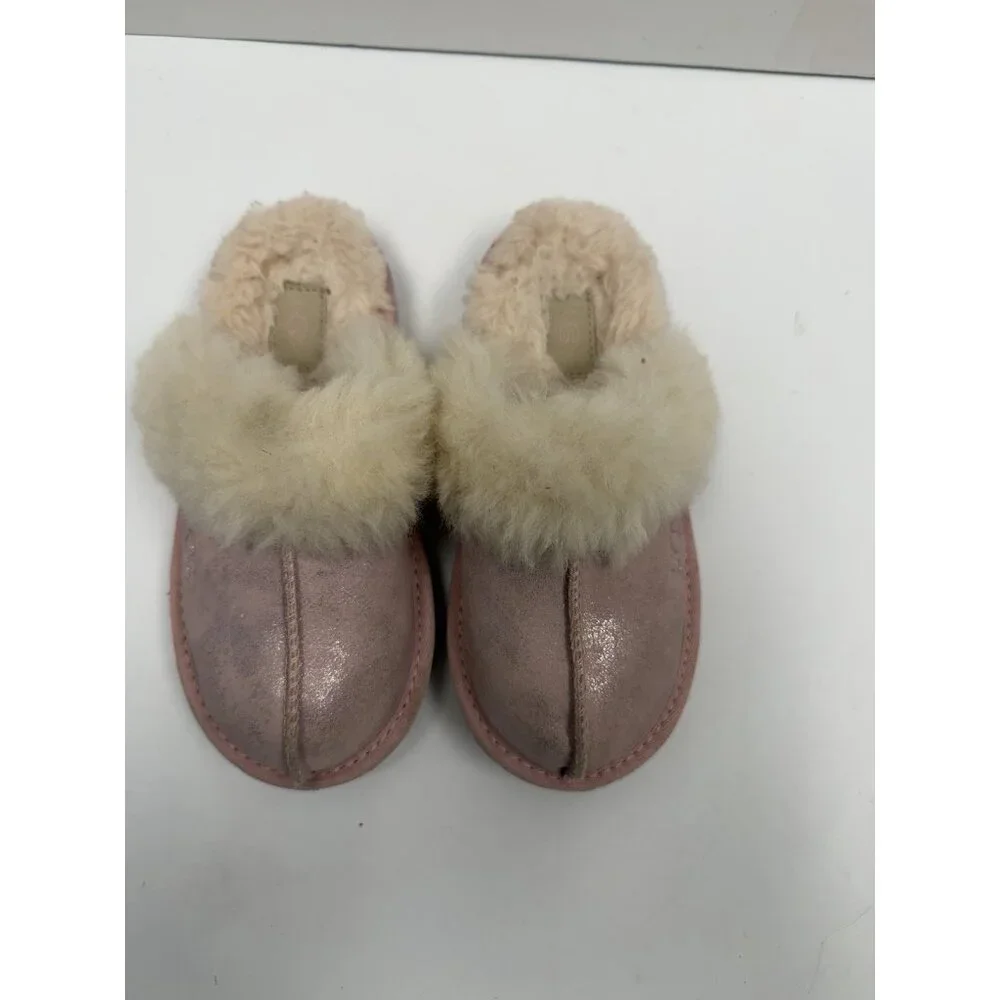 UGG Metallic Glitter Genuine Shearling Slipper Kids Girls Rose Gold Sz 12